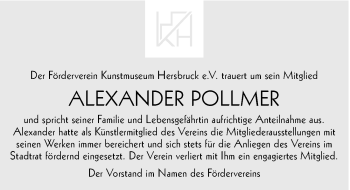 Traueranzeige von Alexander Pollmer von Hersbrucker Zeitung